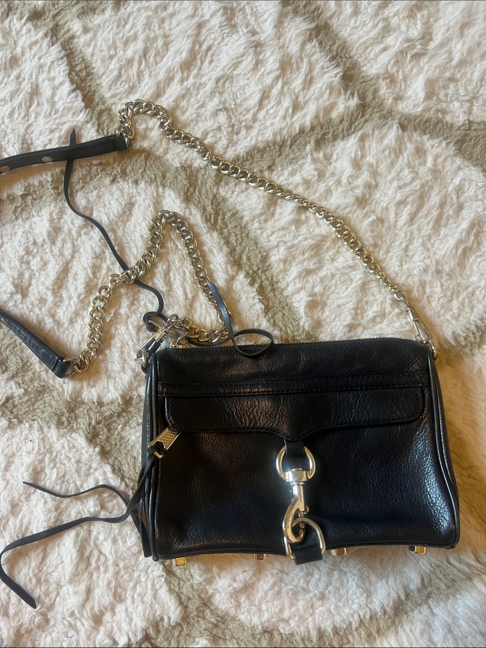 Rebecca Minkoff Black Leather Crossbody with Silver Chain
